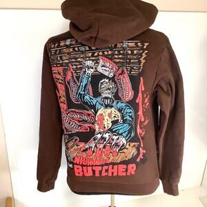 EXC Warren Lotas WL Night Of the Butcher Hoodie Brown Heavyweight Sz S Halloween